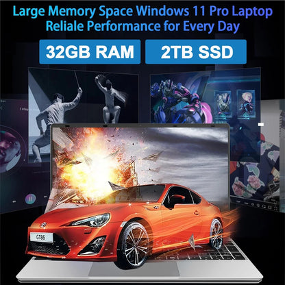 2025 LENO 15.6" Portable Laptop 32GB RAM 2TB SSD Intel 6500Y Office Windows11 Notebook 5000mAh Gamer PC with Backlit Fingerprint