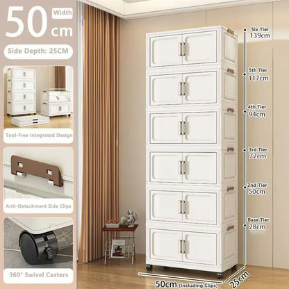 Folding Storage Cabinet with Drawers Home Organization Kitchen Bathroom Bedroom Multi-Functional Compact Closet Space Saver