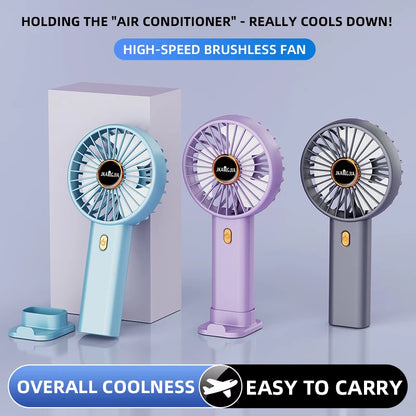 Portable, handheld, rechargeable personal fan, phone stand model, 5-speed powerful cool fan, mini handheld fan.