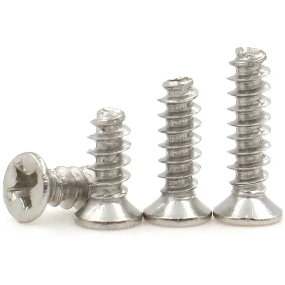 100pcs M1 M2 M2.6 M3 M4 M5 Nickel Plated Grade4.8 Carbon Steel Phillips Cross Recessed Countersunk Flat Head Self-tapping Screws