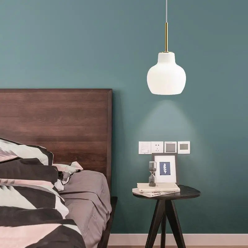 European Retro Bedside Bedroom Study Milk White Gourd Glass Single Head Small Chandelier