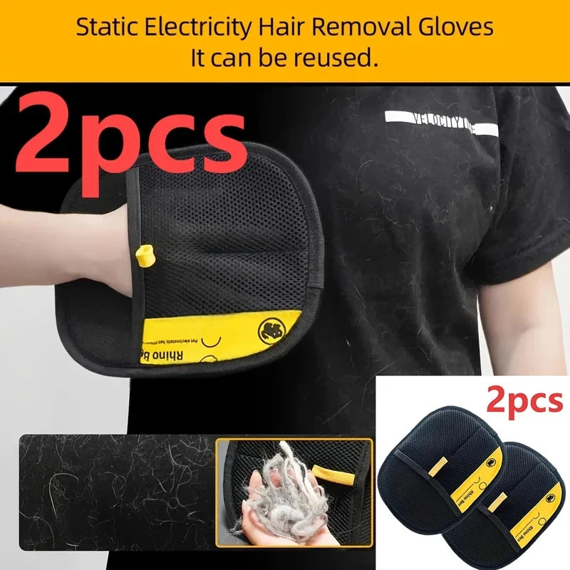Two-piece pet grooming gloves | Wearable design, collects shed hair while grooming, home pet cleaning products.