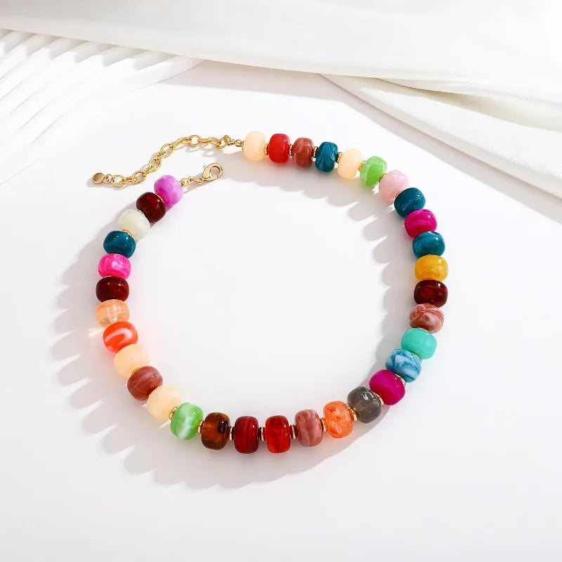 Resin Beads Necklace for Women Chunky Choker Necklaces Boho Colorful Acrylic Beaded Choker Necklace Chunky Statement Jewelry