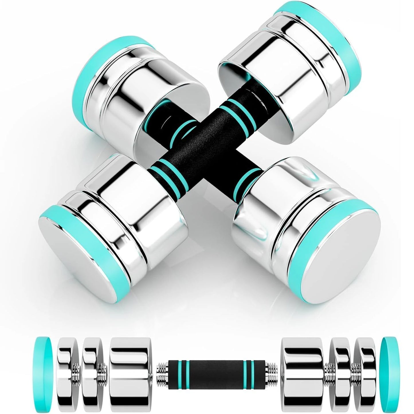 Electroplated Stainless Steel Dumbbells - Dumbbell Set of 2 Ultra Compact Adjustable 5 kg 10 kg 15kg with Foam Handle - Fitness