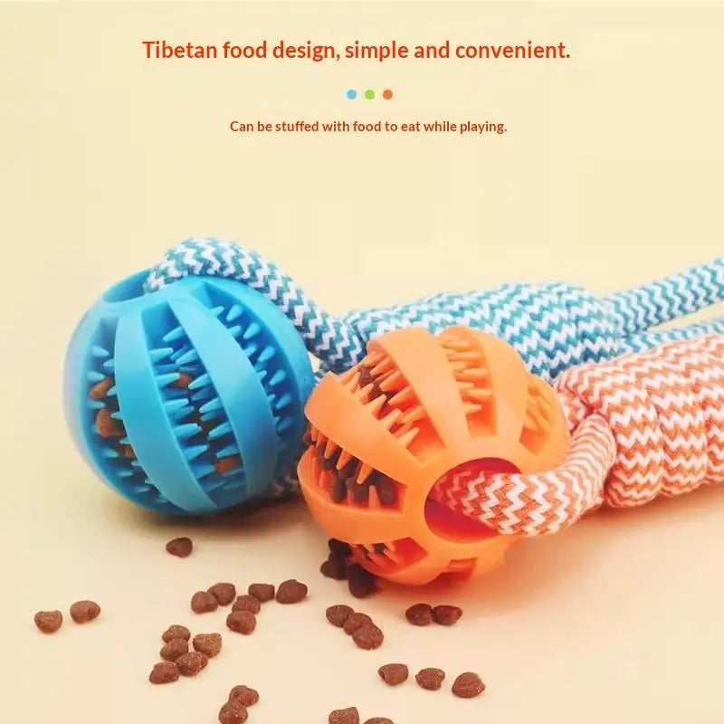 Pet Teeth Cleaning Treat Dispensing Rope Ball Toy, Interactive Tug Rope Chew Toy for Dogs, Slow Feeder Relieve Boredom