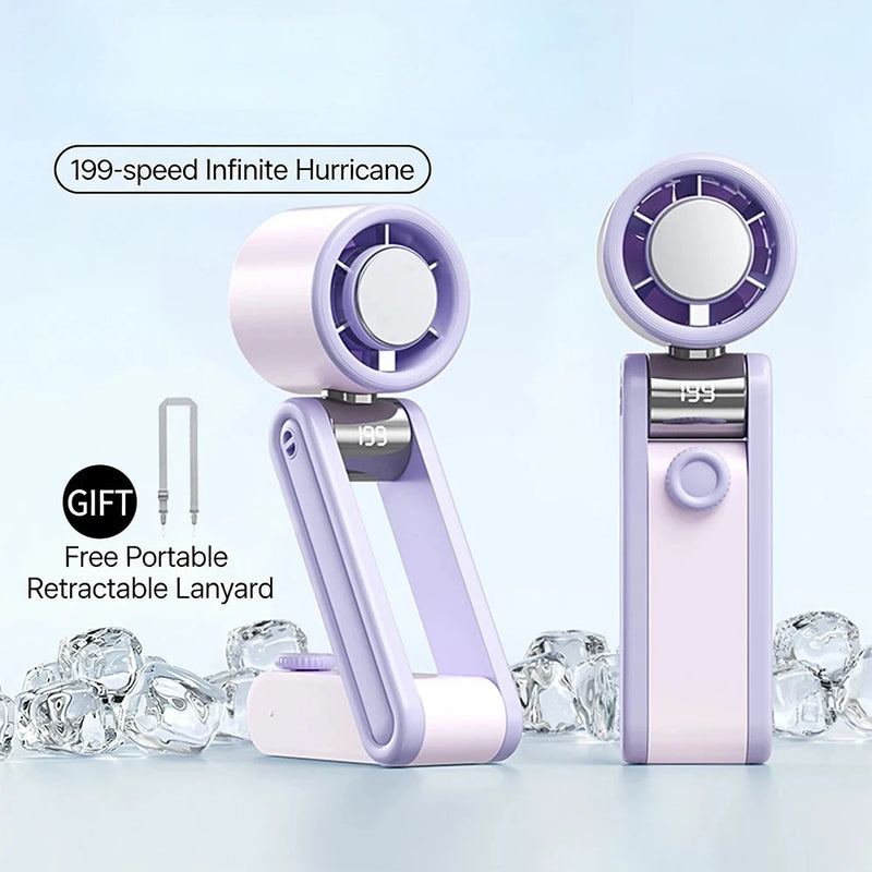 Portable Mini Handheld Fan High-speed with 199 Sppeds USB Rechargeable Silent Fan Foldable Mini Handheld Neck Hanging Small Fan