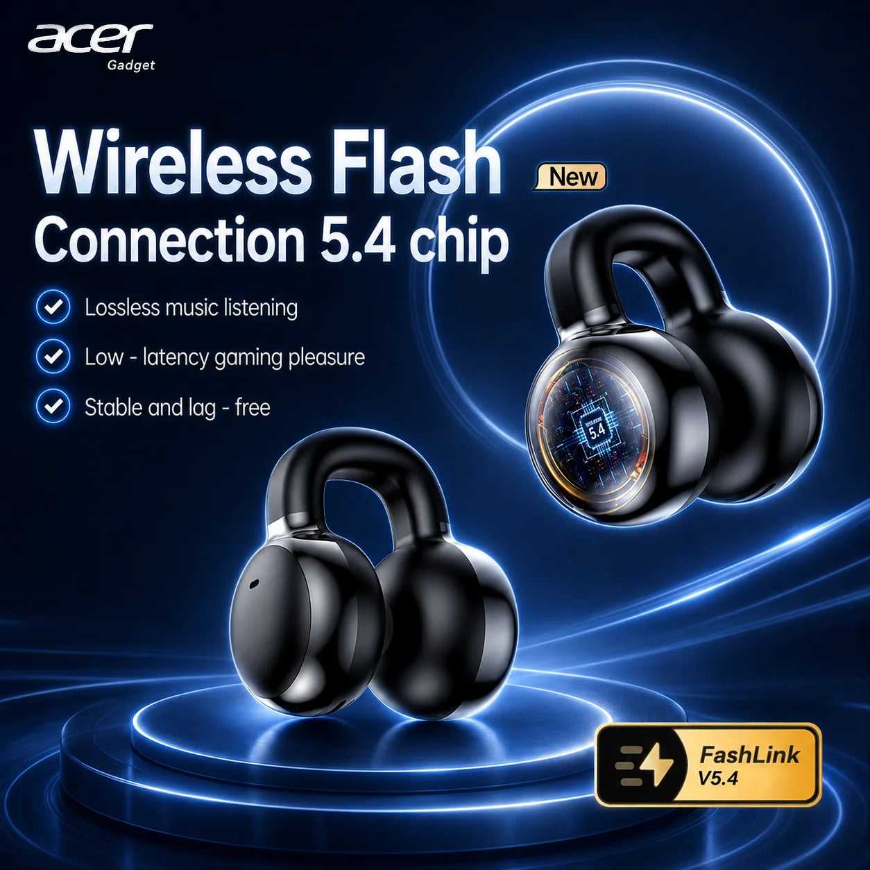 Acer OHR537 Wireless Earphones In-Ear Comfortable Earbuds HiFi Stereo Directional Sound Extra Long Standby