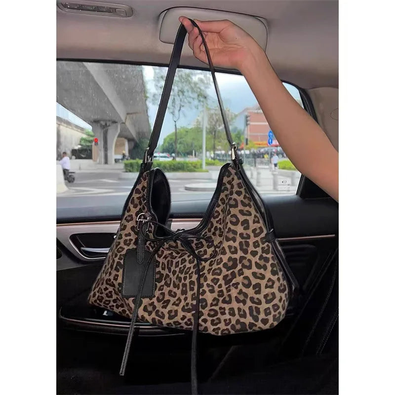 Korean Fashion Leopard Pattern Design Single Shoulder Bag American Sweet Cool Y2K Style Handbag Versatile Casual Underarm Bag