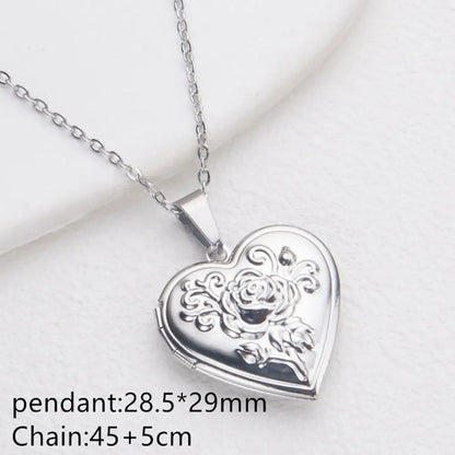 Openable Photo Picture Locket Necklace Valentine's Day DIY Necklace Floral Heart Necklace Friendship Necklace