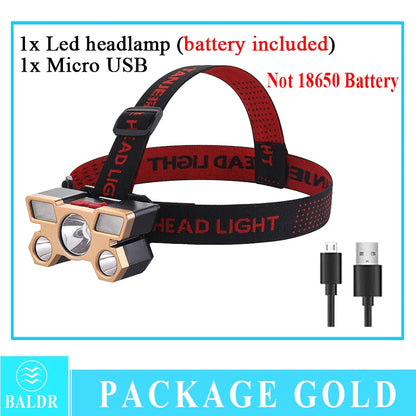 5 LED USB Rechargeable Headlamp 18650 Built in Battery Headlight Portable Head Flashlight Working Light Fishing Camping Lantern