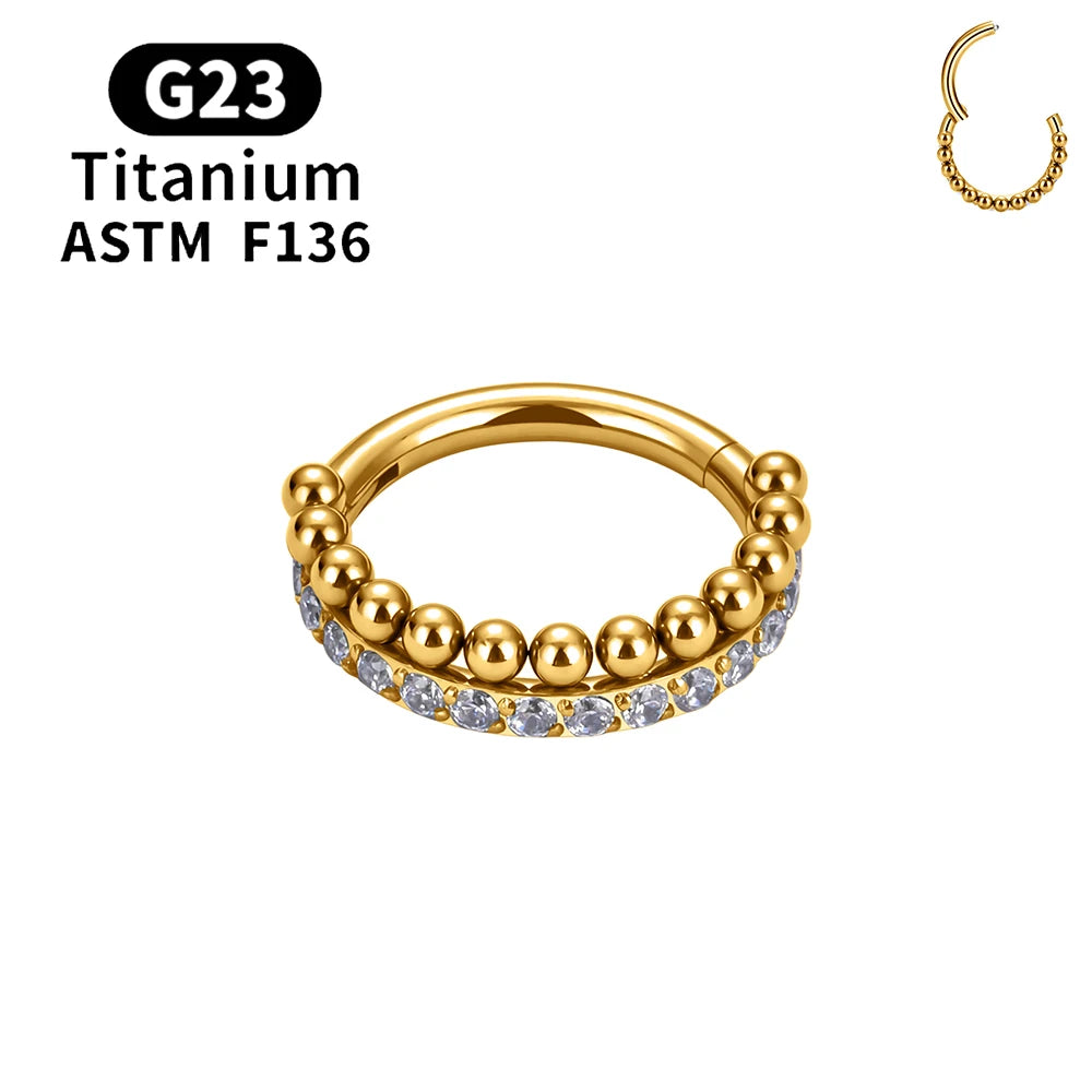 ASTM F136 Titanium 16G Hinged Nose Ring CZ Septum Clicker Cartilage Hoop Earrings Tragus Rook Daith Conch Helix Piercing Jewelry