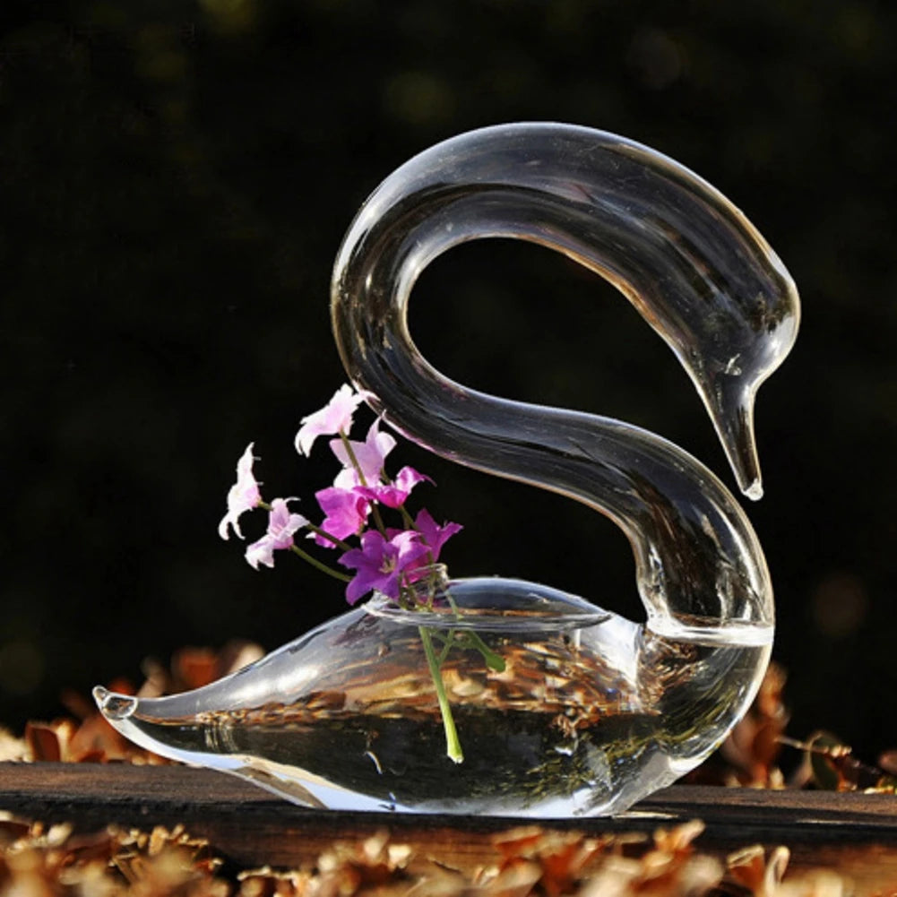 Transparent Glass Swan Shape Flower Vase Cute Glass Tabletop Vase Floral Plant Pots Terrarium Container Home Wedding Decor