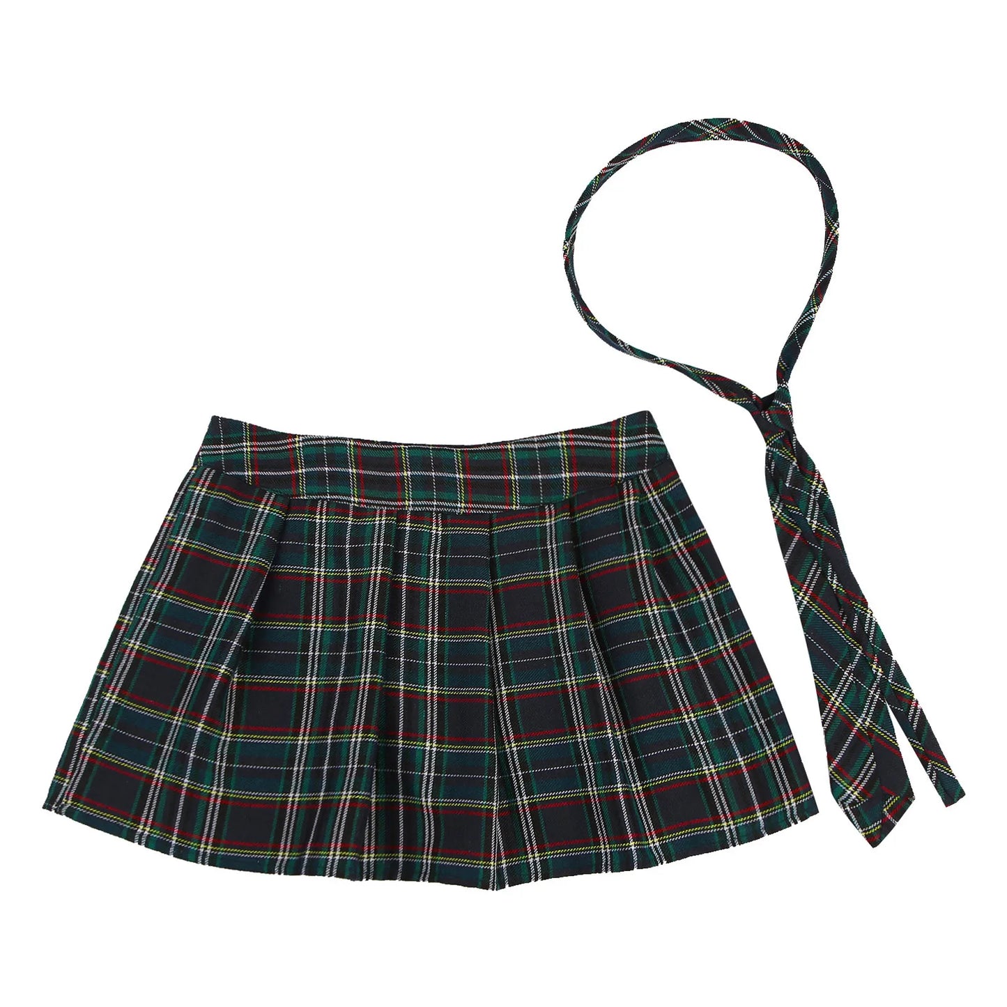 Women Japanese Schoolgirls Role Play Uniforms Zipper Plaid Pleated Mini Skirt Necktie Set Sexy Schoolgirls Skirt Cosplay Costume