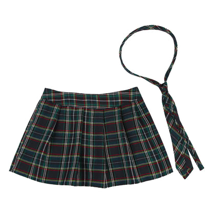 Women Japanese Schoolgirls Role Play Uniforms Zipper Plaid Pleated Mini Skirt Necktie Set Sexy Schoolgirls Skirt Cosplay Costume