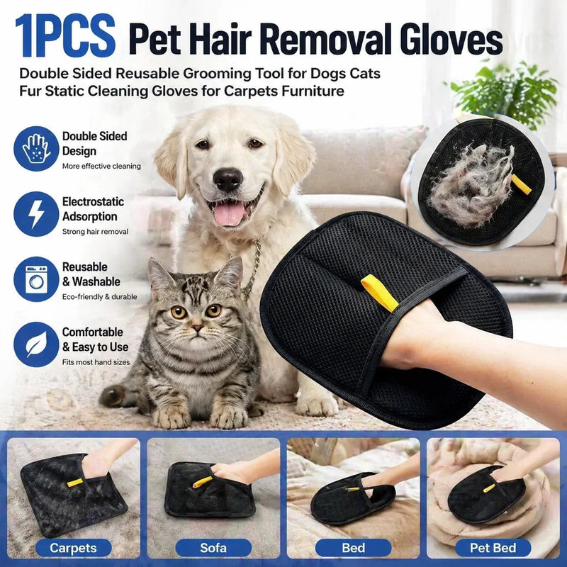 Pet Hair Removal Gloves Double Sided Reusable Grooming Tool for Dogs Cats Fur Static Cleaning Gloves for Carpets Furniture