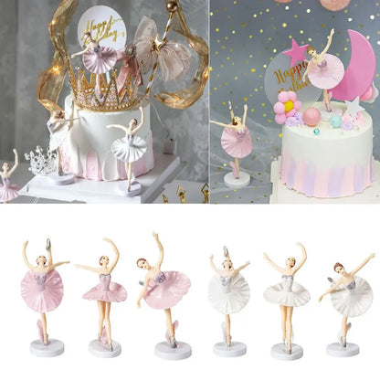 3Pcs Baby Shower Birthday Supplies Cake Decor Party Baking Girl Doll Cake Topper Cupcake Topper Ballet Girls