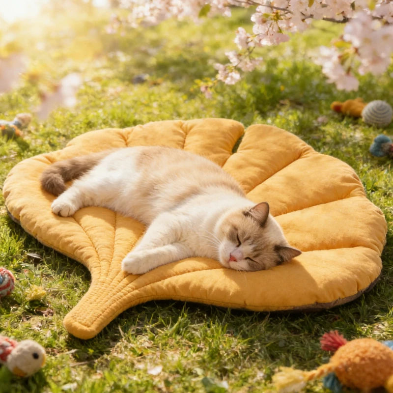 Leaf Shaped Pet Bed Reversible Soft Washable Non Slip Cushion for Cats Dogs Indoor Travel Camping Comfortable Cozy Mat