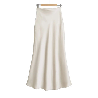 KADUWAKI Summer Long Black Satin Skirts Spring Straight Maxi Champagne Skirts Elegant Women Satin Silk Skirts Long Brown 니트 스커트