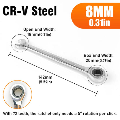 72-tooth ratchet wrench, 6-17mm adjustable range, reversible dual-head open-end wrench, perfect for auto and bicycle maintenance