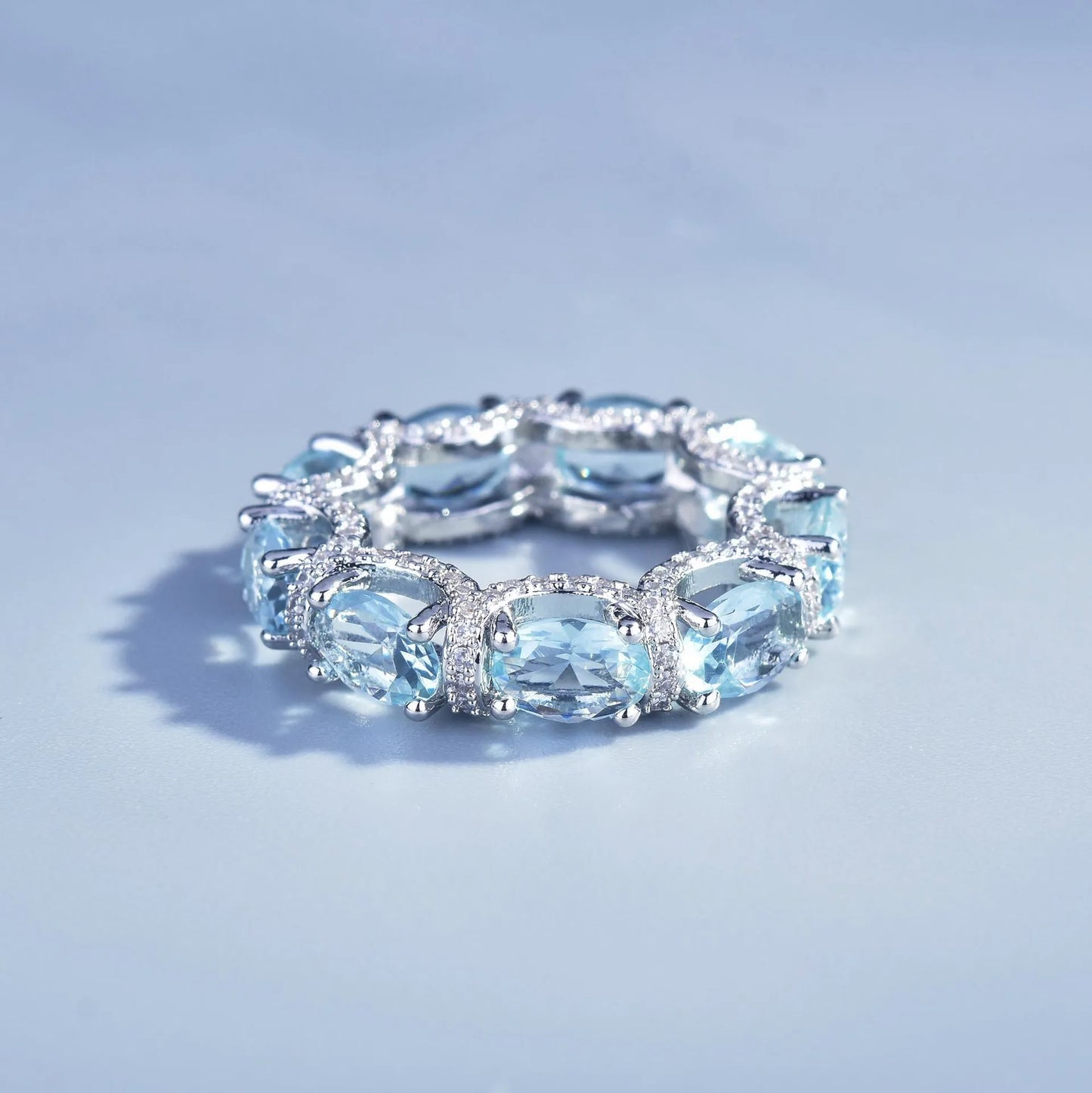 Fashion Jewelry Set for Women Round Aquamarine Bracelet Ring Sets Zircon Bridal Decoration Accessory Banquet Luxury Chain Gifts