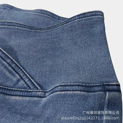 Jeans Women Denim Long Pants Pencil Pant Bodycon High Waist Legging Casual Jogger Elegant Splice Y2k Blue Streetwear Trousers