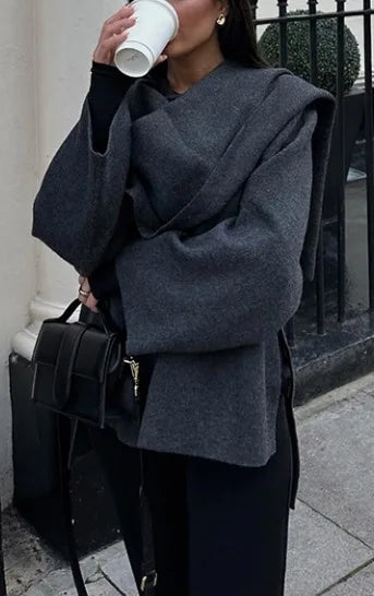 2025 Winter Female Scarf Coat Long Sleeve Knitted Asymmetric Jackets For Women Streetwear Causal Women Coats