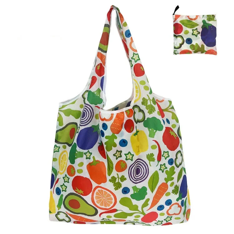 Reusable Shopping Bag Women Cute Fish Cart Flower Print  Nylon Foldable Grocery Bag Creative Eco-Friendly Tote Bag Lightweight
