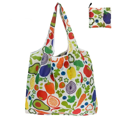 Reusable Shopping Bag Women Cute Fish Cart Flower Print  Nylon Foldable Grocery Bag Creative Eco-Friendly Tote Bag Lightweight