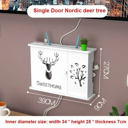Large Wireless Wifi Router Shelf Storage Boxes Cable Power Plus Wire Bracket Wood-Plastic Wall Hanging Plug Board DIY Home Decor