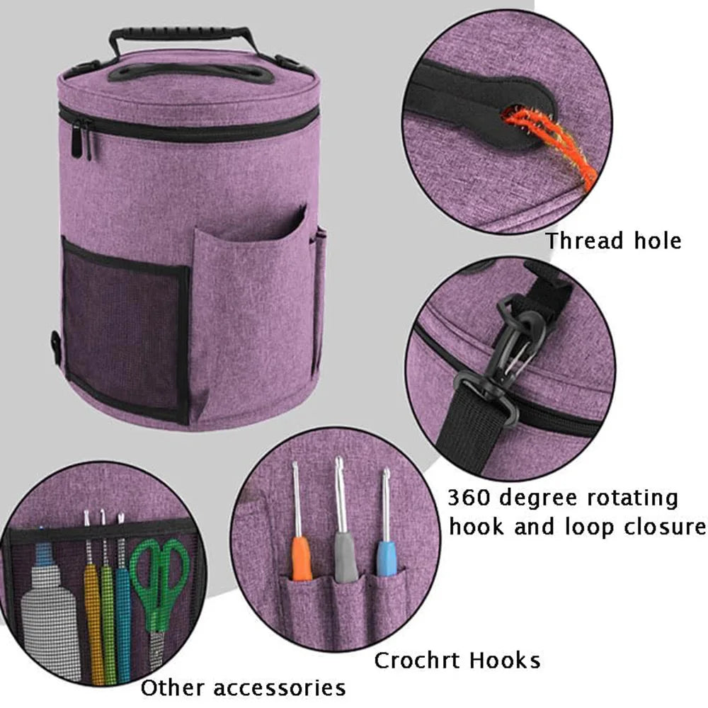 Knitting Tool Storage Bag Yarn Crochet Organizer Tote Bag Large Capacity Portable with Front Yarn Needles Hooks Pocket