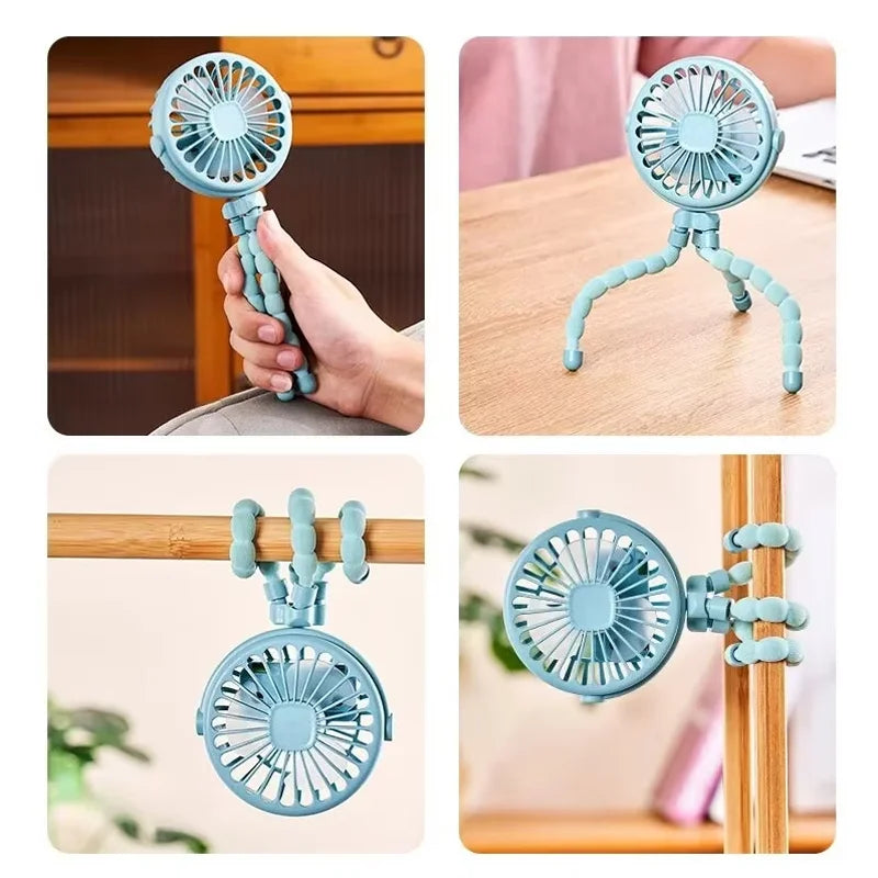 Portable Fan Tripod Adjustable 360 Degree Rotation Baby Stroller Low Decibel Electric Fan USB Charging Suitable for Outdoor Use