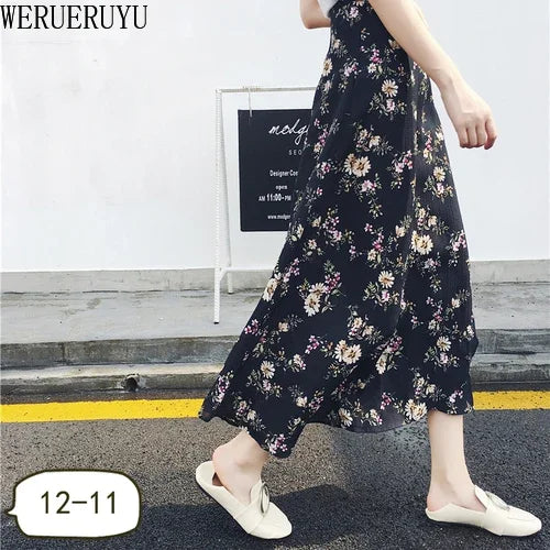 WERUERUYU Wrap Skirts Women Casual Chiffon Tie-Waist Ruffle Wide Leg Loose