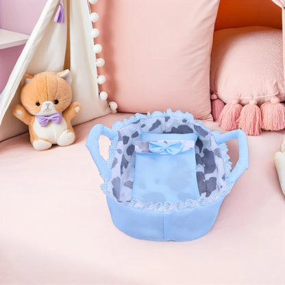 Baby Bassinet 35Cm Blue Handheld Cradle Carrier For Dollhouse Play Mini Crib Bed Reborn Accessories Kids Pretend