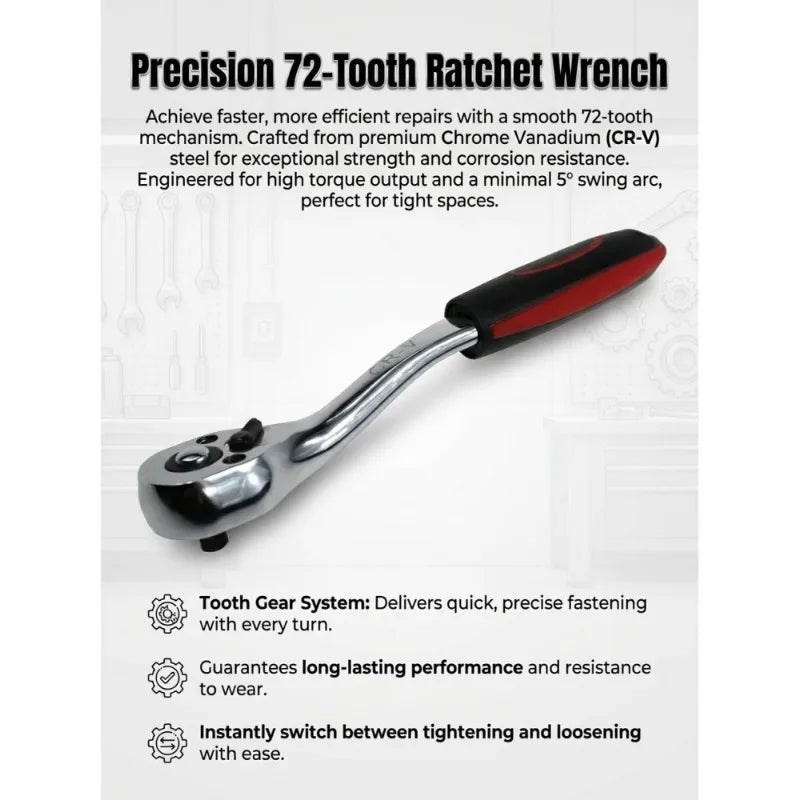 72 Tooth Quick Ratchet Wrench   Wrenches Two-way Socket Wrench Repair Tools for for Vehicle Bicycle