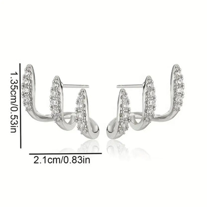 2pcs Elegant Rhinestone Three-Claw Earrings for Women Luxurious & Cute Design Earring Party Jewelry Gifts