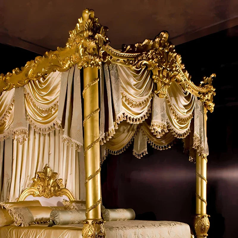 Luxury High Quality Bed Frame European Double King Size Customizable Bed Solid Wood Luxury Vintage Cama Casal Bedroom Furniture