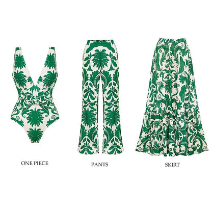 Flaxmaker Summer New Women Sexy Hawaiian Lace Up V Neck Ruffle Swimsuit and Sarong Women Swimwear Set Push Up Bathing Suit