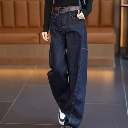 Women's 2026 American Retro Curved Wide Leg Jeans Dark Denim High Waist Casual Trendy Streetwear Trousers Pants