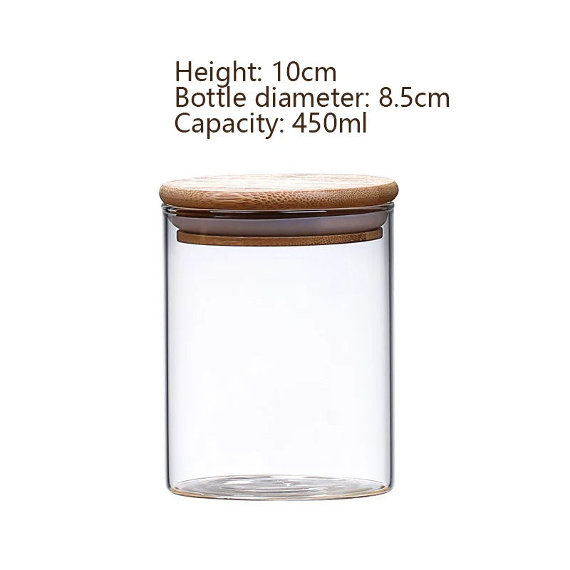 Glass Food Storage Jars with Airtight Bamboo Lid Food Container for Coffee Beans Tea Leaves Cookies Nuts Cereal Storage Canister