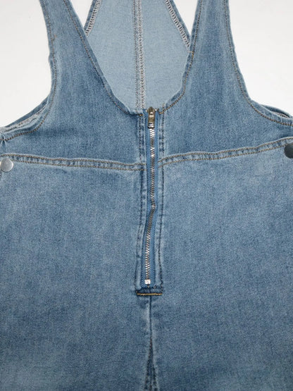 CM.YAYA Women Safari Style Ripped Out Multi Pocke Wide Leg Overalls Denim Pants 2024 Summer Street Fashion Cargo Jeans Trousers