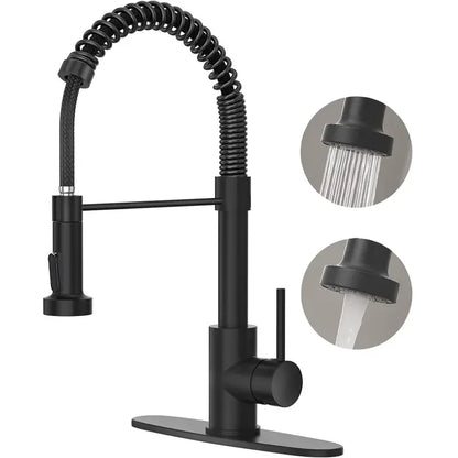 PHANCIR Modern Brushed Nickel Kitchen Faucet - Compact Single Handle, Pull Down Sprayer, 1/3 Holes Adaptable