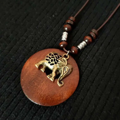 Retro Ethnic Round Wooden Leaf Owl Long Sweater Chain Necklace Women Vintage Clock Pendant Female Jewelry Neck Accessories Gifts