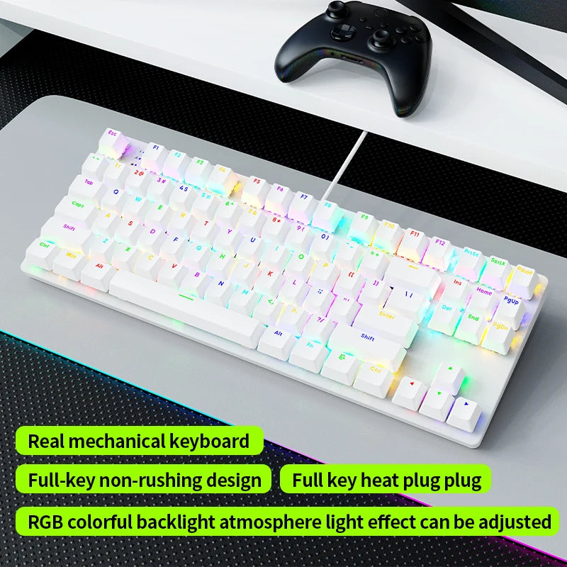 Gaming Mechanical Keyboard  AK87 Hot Swappable RGB Backlit, USB Wired Full Size Anti-Ghosting Keyboard with Red/Blue Switch for