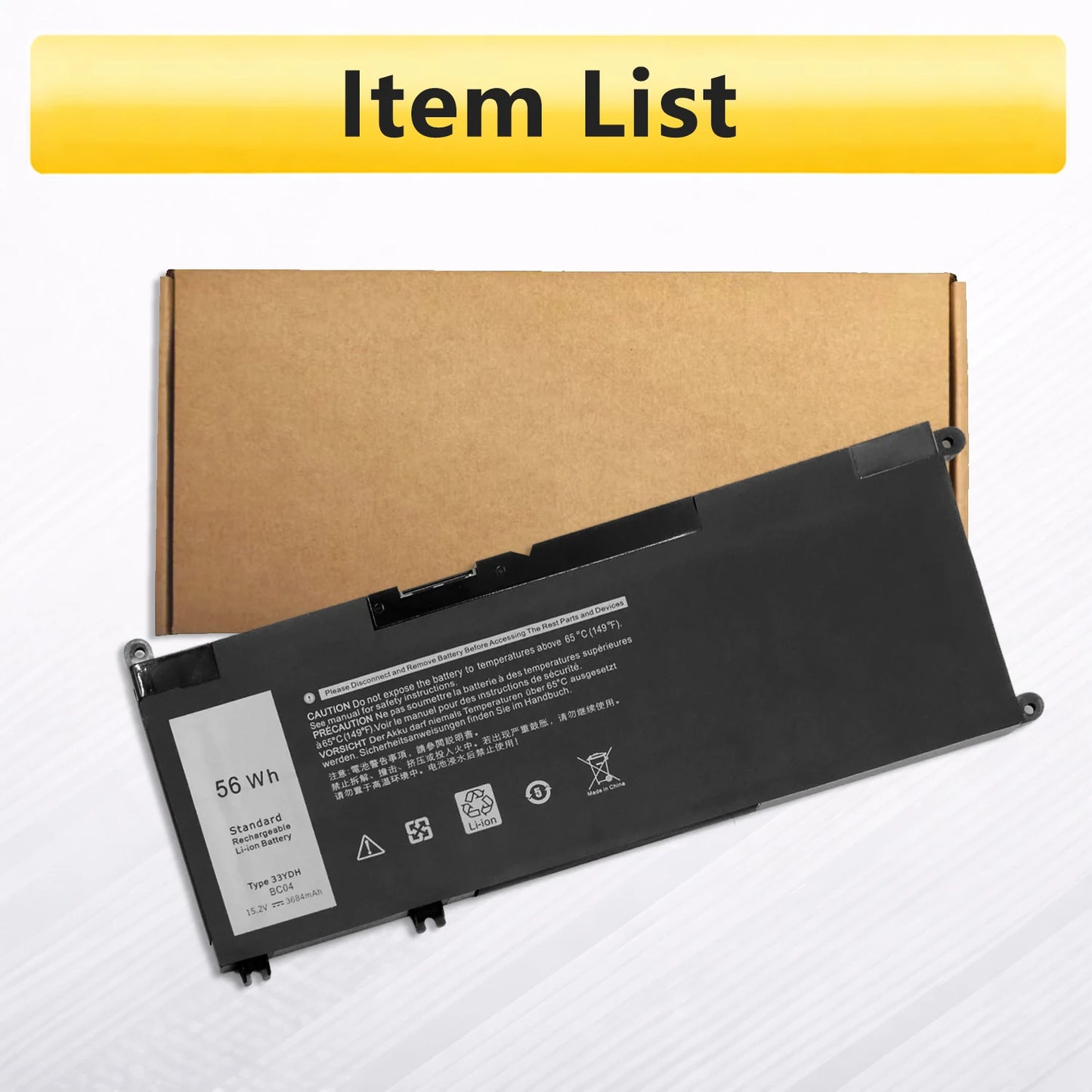PowerHub 33YDH Battery For Dell Inspiron 15 7577 17 7778 7773 G3 3579 G5 5587 G7 7588 Latitude 3380 3490 3580 3590 15.2V 56Wh