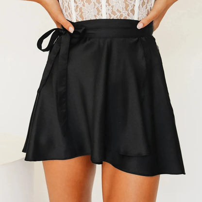 Wrap Green Satin Mini Skirt Women Ruffle Black Vintage Style Korean Silk Pink Skirts Short Kawaii Lolita Clothing Summer Beach