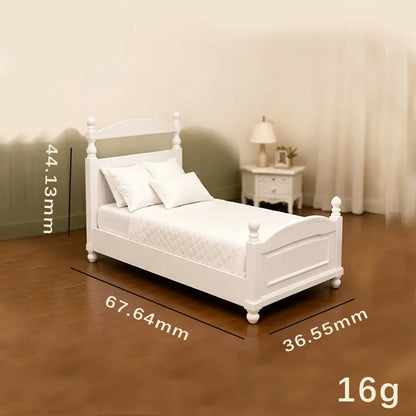 All White Bedroom Furniture Set, Dollhouse Mini Bed Wardrobe Dresser Nightstand Kit, Classic Bedroom Prop for OB11DioramaLayout