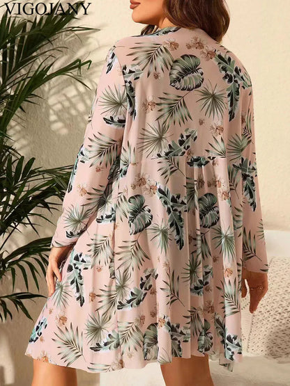 VigoJany 2025 Sexy 3 Piece Print Smock Plus Size Bikini Set Women Cross Push Up Big Swimsuit High Waist Chubby Bathing Suit