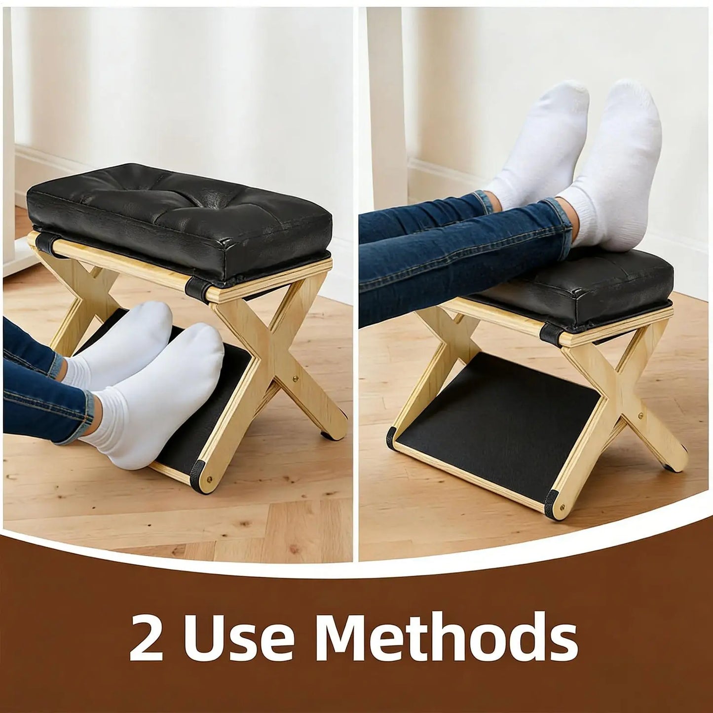 Under Desk Stool Wooden Double-Layer Non-Slip Ergonomic Leg Rest Office Desk Footrest for Home Dorm Office Apartment Study