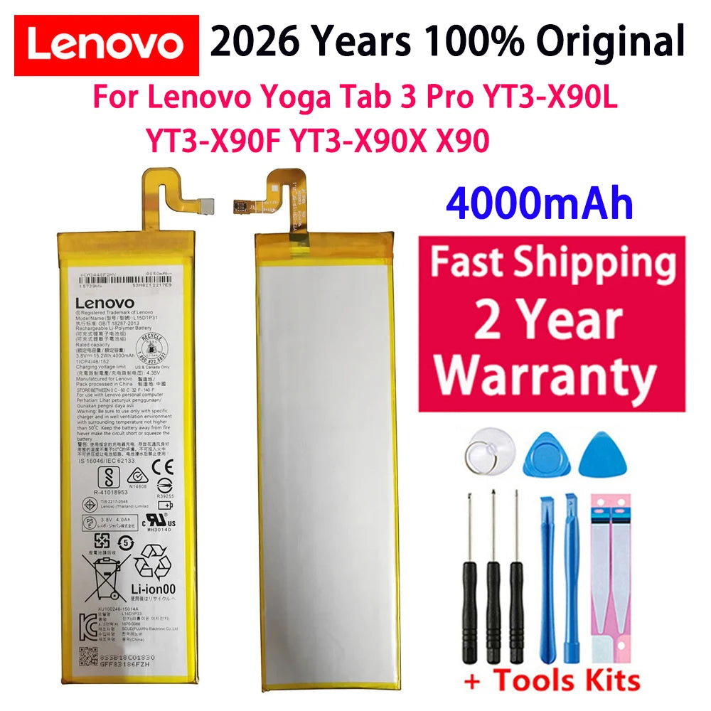 2026 Years 100% Original For Lenovo Yoga Tab 3 Pro YT3-X90L YT3-X90F YT3-X90X X90 100% Original 4000mAh L15D1P31 Battery