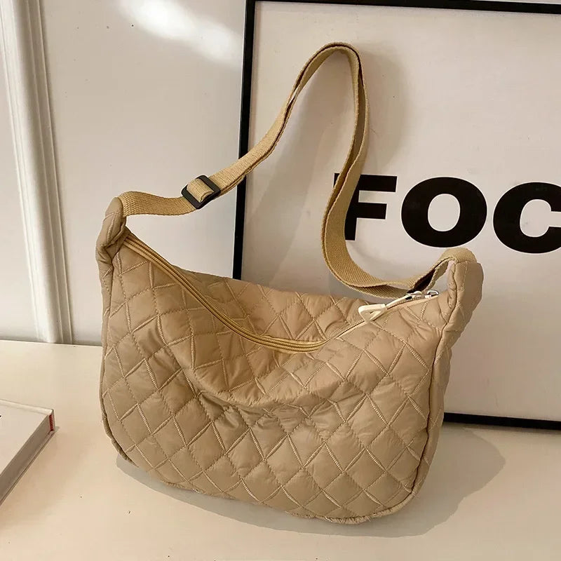 Women's Vintage Nylon Shoulder Underarm Bag Female Casual Waterproof Crossbody Hobo Bags for Lady Quilted Large Capacity Handbag
